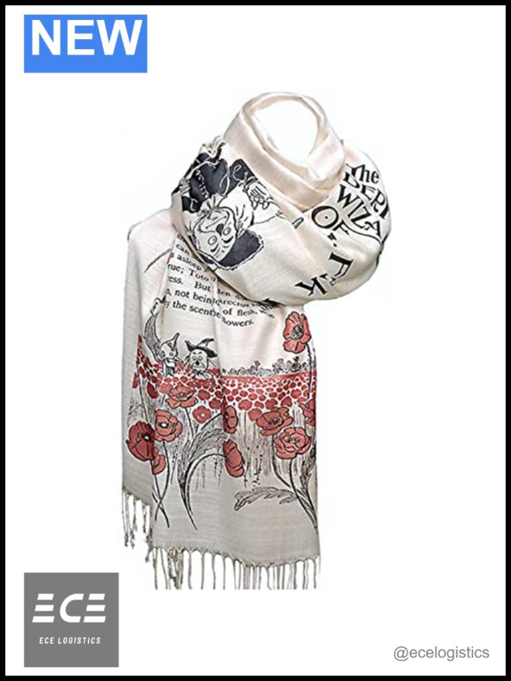 Wizard of Oz Book Page Print Acrylic Shawl Wrap 72x26 Literary Scarf
